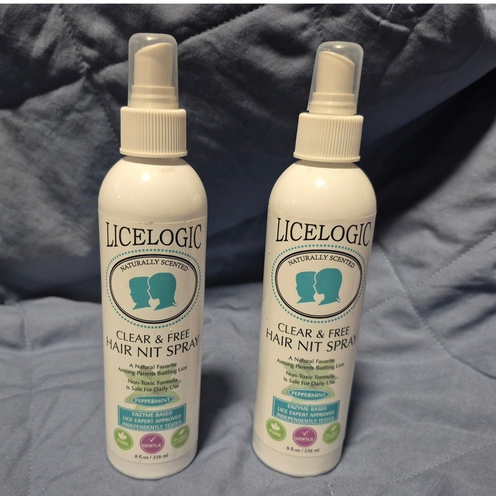 LiceLogic Clear & Free Hair Nit Spray Peppermint 8oz Set of 2 Non-Toxic Enzyme